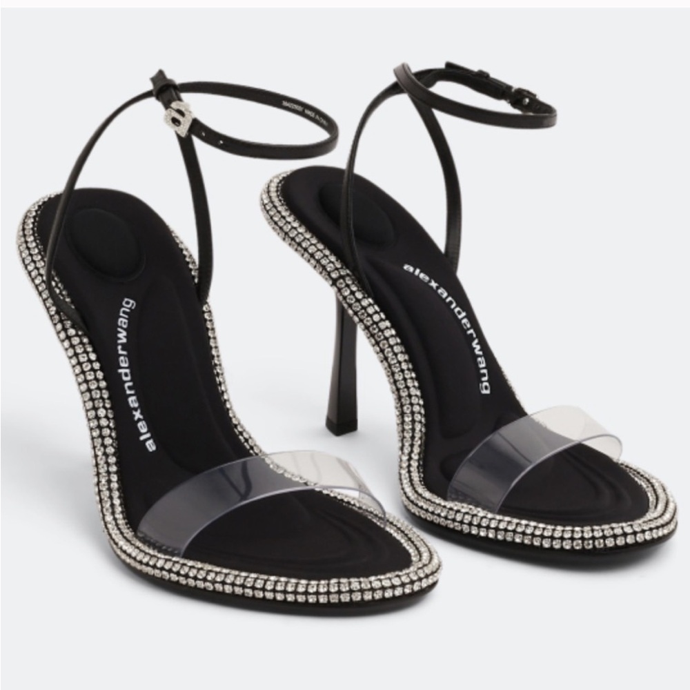 Alexander Wang Nima Crystal-Embellished PVC Ankle-Strap Sandals Color: BLACK